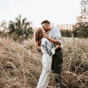 Free people ivory embroidered v neck jumpsuit